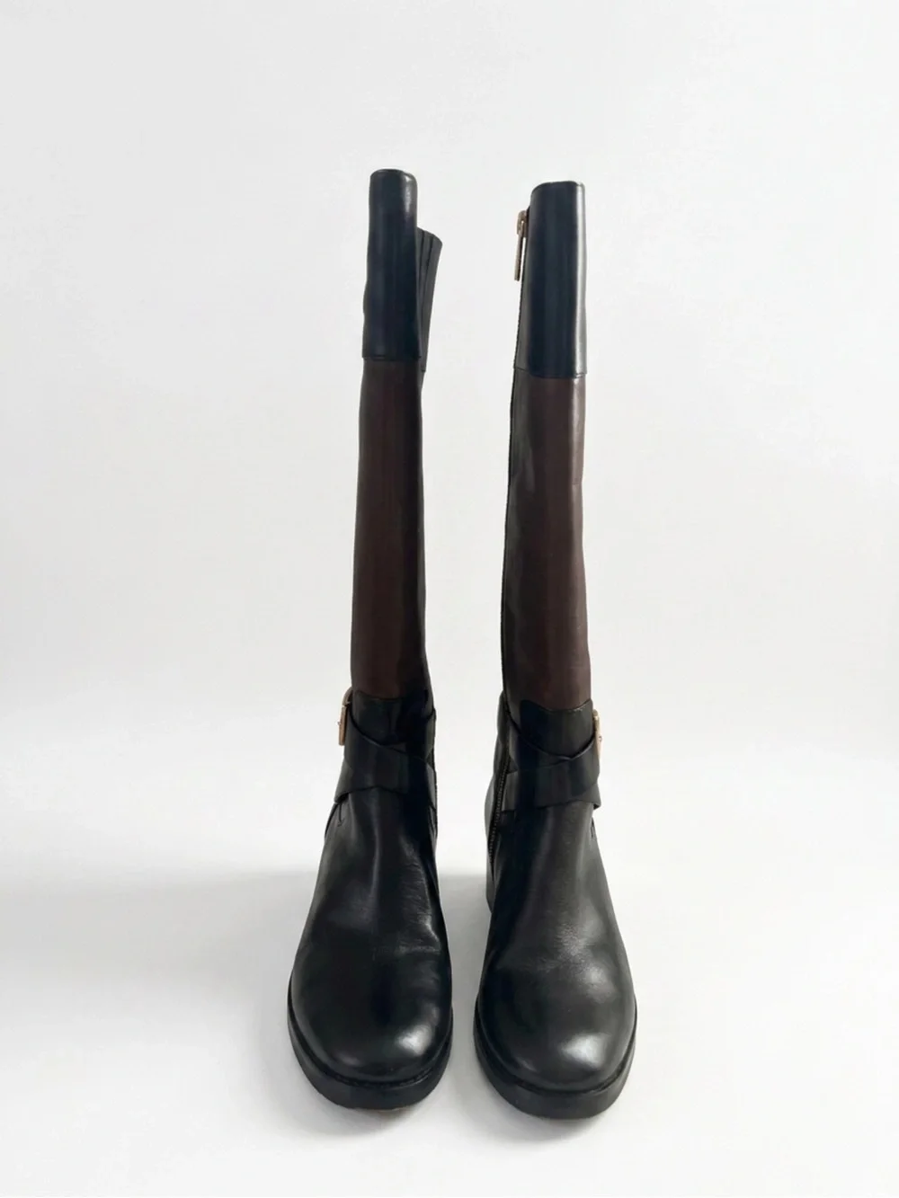 Michael Kors Bryce Black and Brown Leather Over-the-Knee Riding Boots